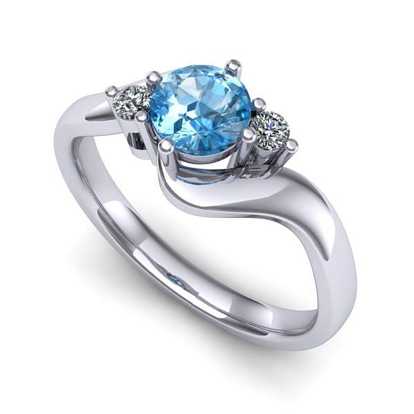 Inel de logodna din aur alb cu topaz blue