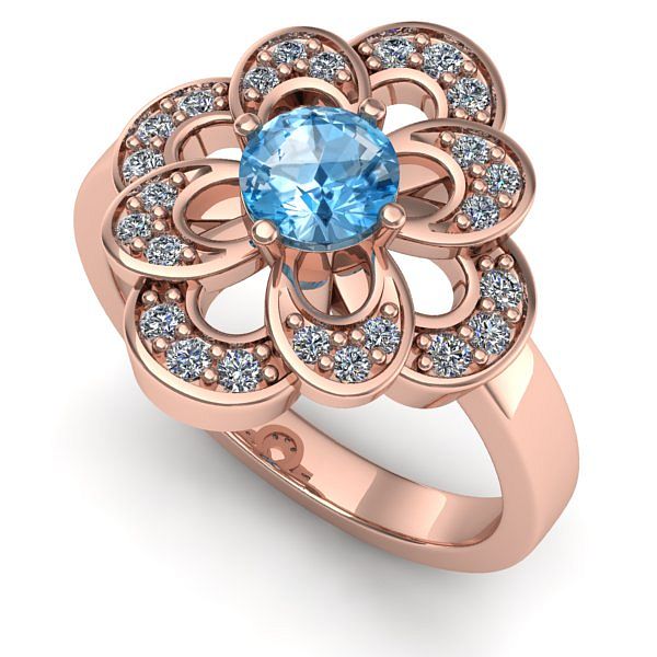 Inel din aur roz cu topaz blue
