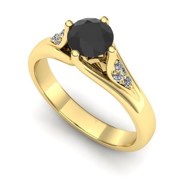 Inel logodna din aur galben cu diamant negru