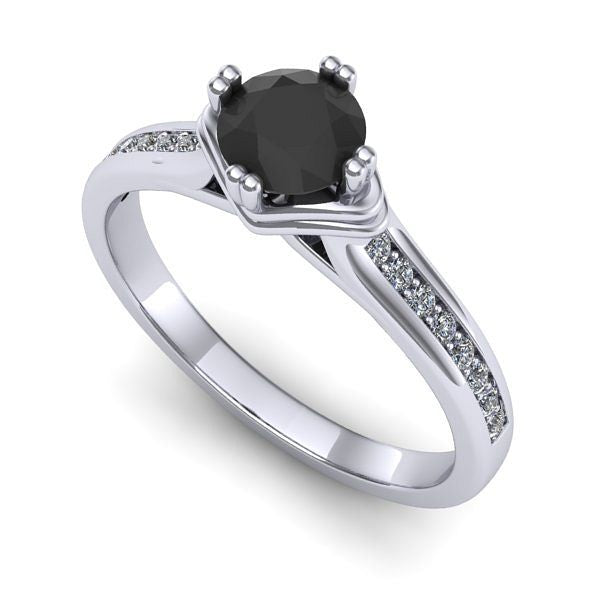 Inel de logodna din aur alb cu diamant negru