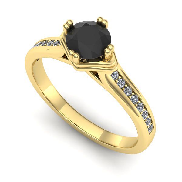 Inel de logodna din aur galben cu diamant negru