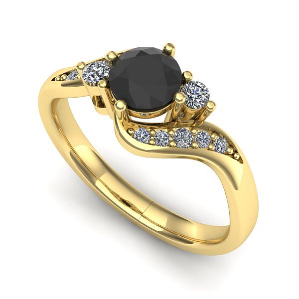 Inel de logodna din aur galben cu diamant negru