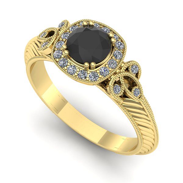 Inel din aur galben cu diamant negru