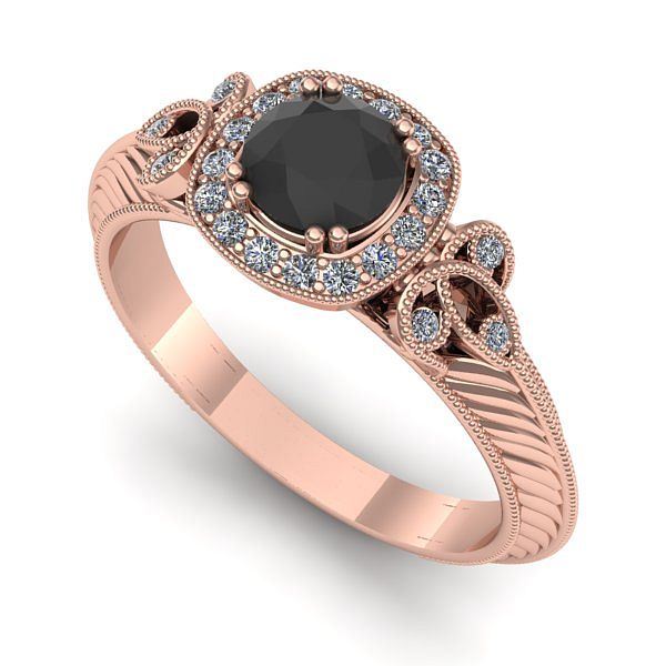 Inel din aur roz cu diamant negru