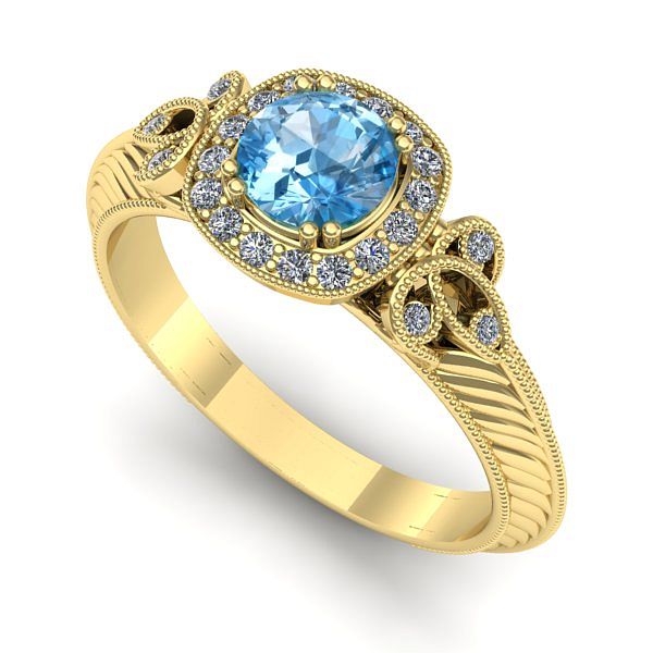 Inel logodna din aur galben cu topaz blue