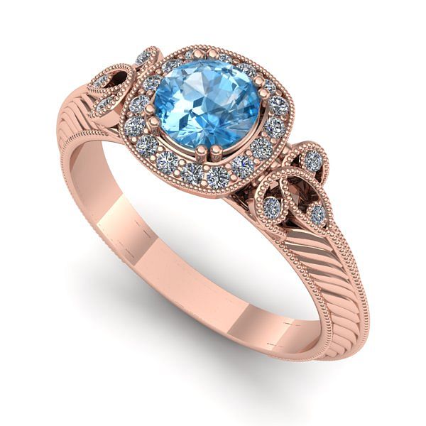 Inel de logodna din aur roz cu topaz blue