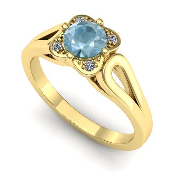 Inel logodna din aur galben cu aquamarin