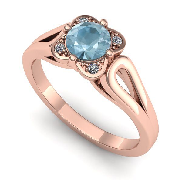 Inel din aur roz cu aquamarin