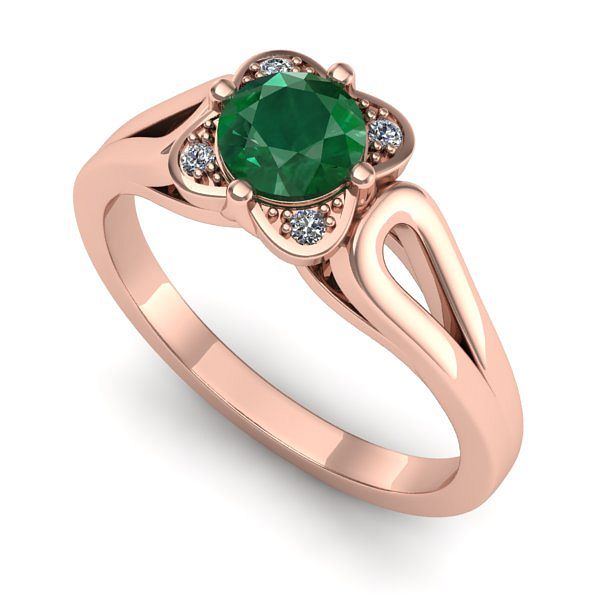 Inel de logodna din aur roz cu smarald