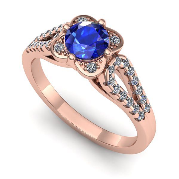 Inel de logodna din aur roz cu safir