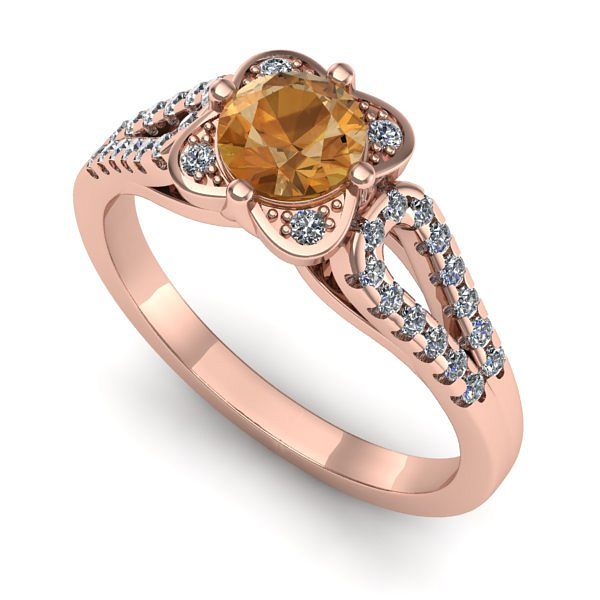 Inel logodna din aur roz cu citrin