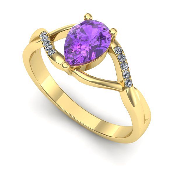 Inel logodna din aur galben cu ametist