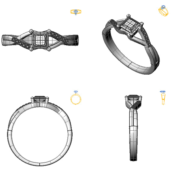 Inel sidestone cu diamant negru