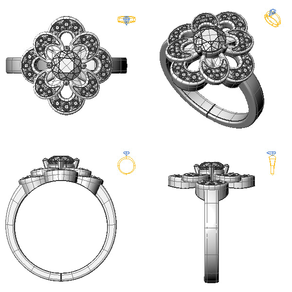 Inel de logodna halo cu diamant negru
