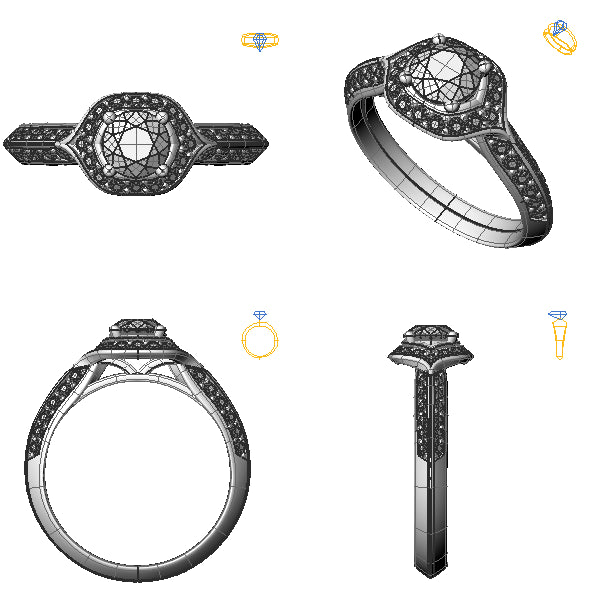 Inel de logodna halo cu diamant negru