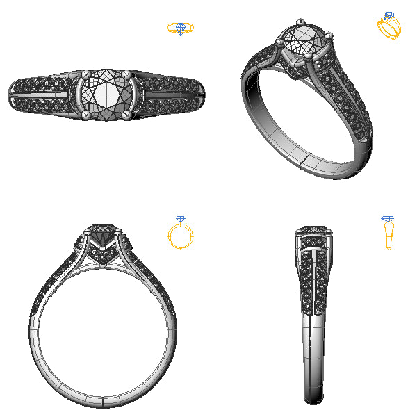 Inel sidestone cu diamant negru