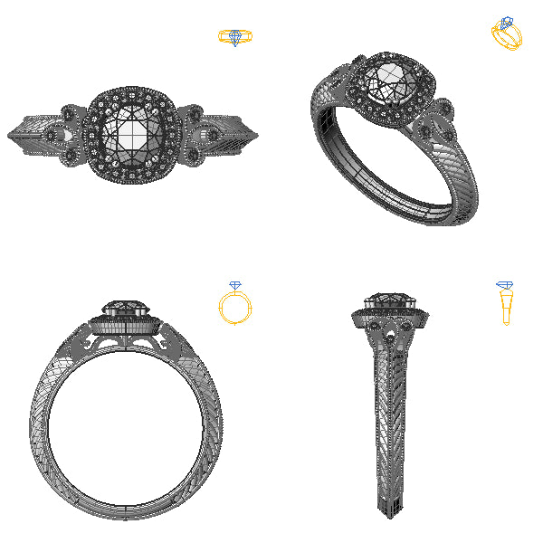 Inel halo cu diamant negru