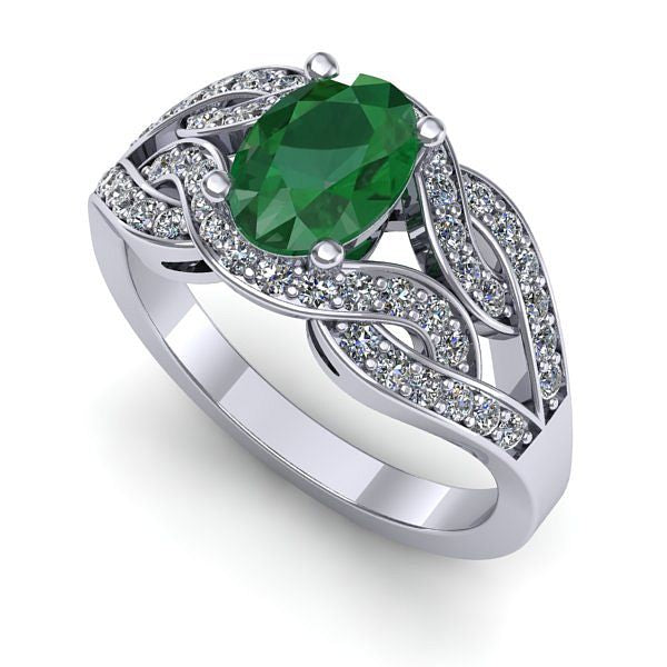 Inel de logodna din aur alb cu smarald