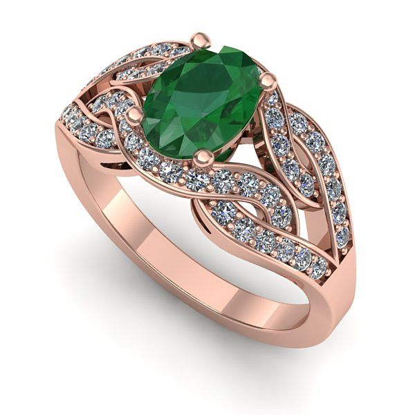 Inel logodna din aur roz cu smarald