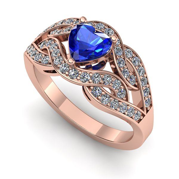 Inel de logodna din aur roz cu safir