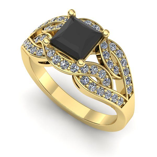 Inel logodna din aur galben cu diamant negru