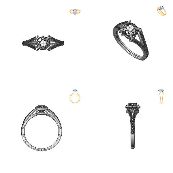 Inel sidestone cu diamant negru