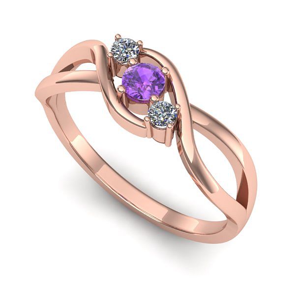 Inel logodna din aur roz cu ametist