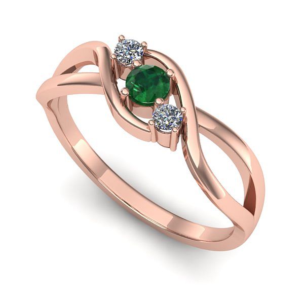 Inel din aur roz cu smarald
