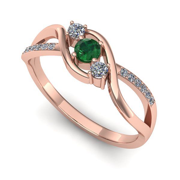 Inel de logodna din aur roz cu smarald