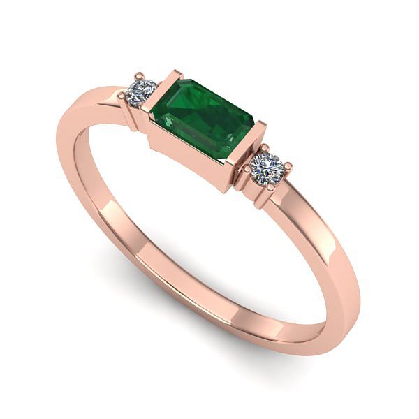 Inel logodna din aur roz cu smarald