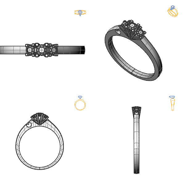 Inel 3stone cu diamant negru