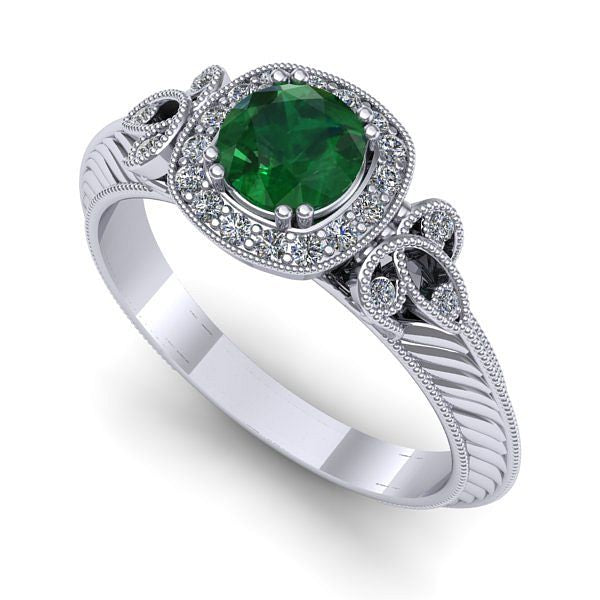 Inel logodna din aur alb cu smarald