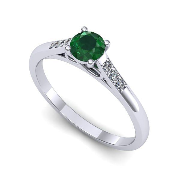 Inel logodna din aur alb cu smarald