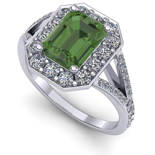 Inel de logodna din aur alb cu peridot