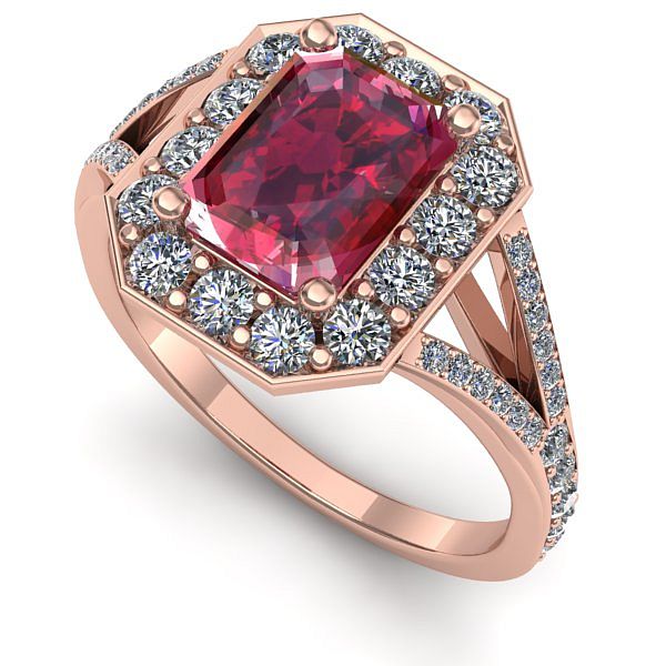 Inel logodna din aur roz cu rubin