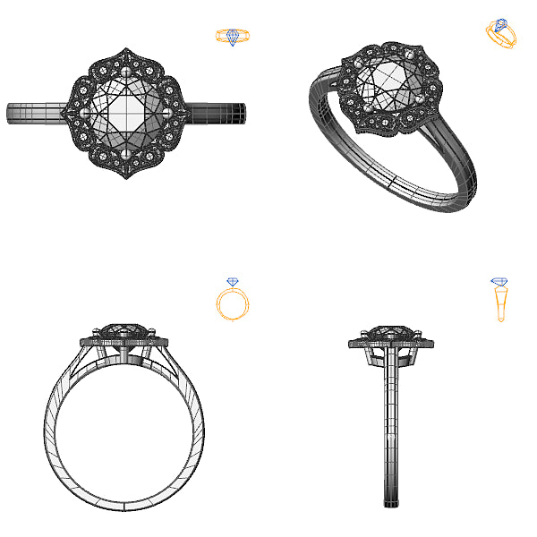 Inel de logodna halo cu diamant negru