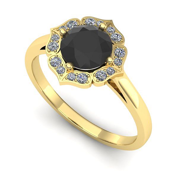 Inel de logodna din aur galben cu diamant negru