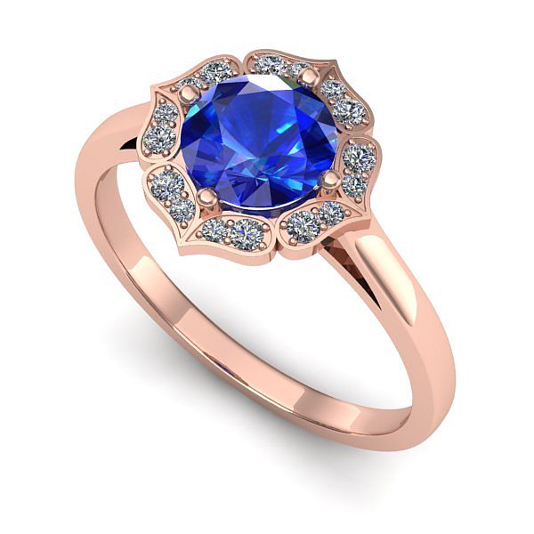 Inel logodna din aur roz cu safir