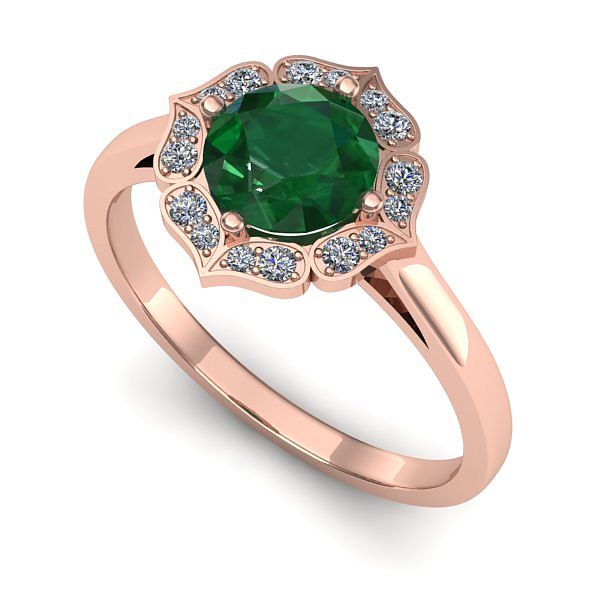 Inel de logodna din aur roz cu smarald