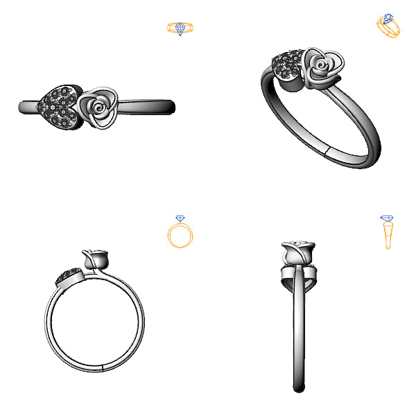 Inel sidestone cu diamant negru