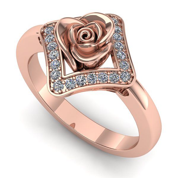 Inel de logodna din aur roz cu diamant