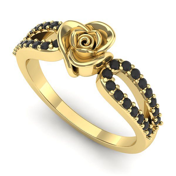 Inel de logodna din aur galben cu diamant negru