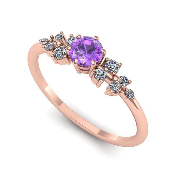 Inel de logodna din aur roz cu ametist