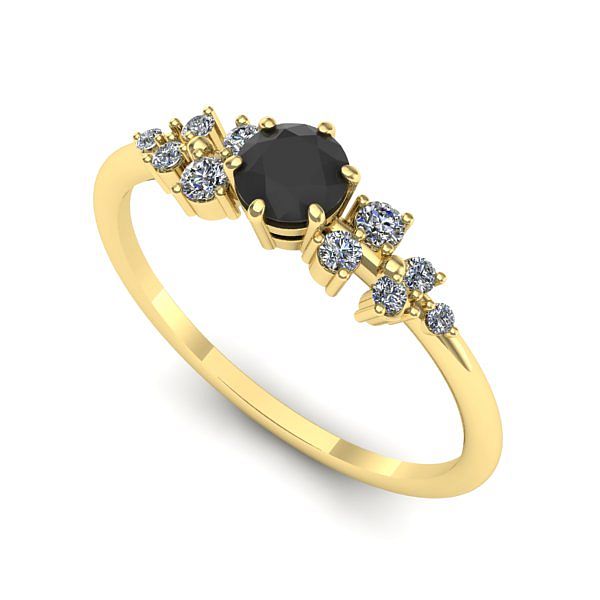 Inel de logodna din aur galben cu diamant negru