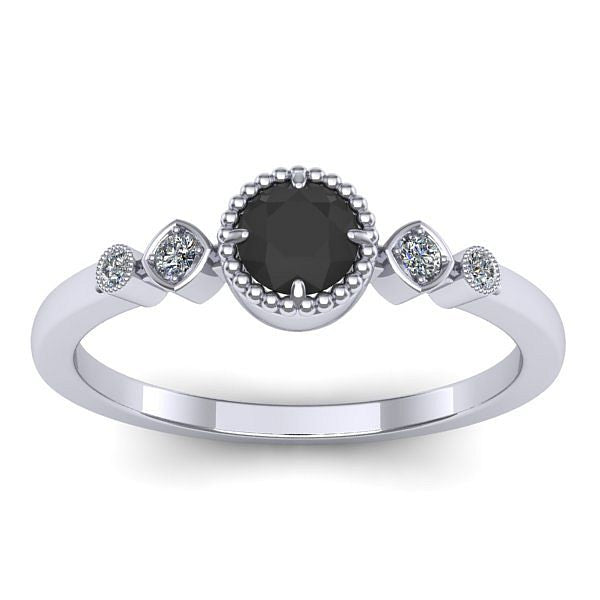 Inel cu diamant negru rotund