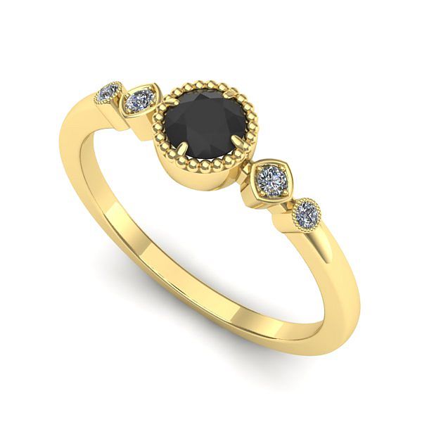 Inel de logodna din aur galben cu diamant negru