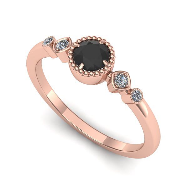 Inel de logodna din aur roz cu diamant negru