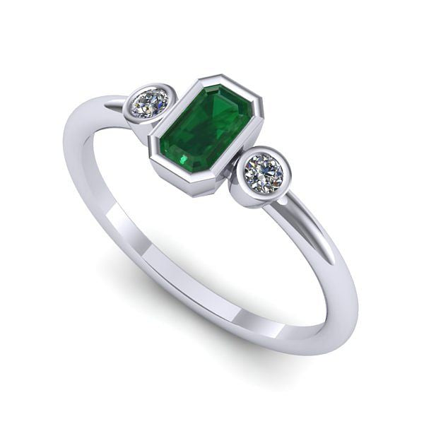 Inel de logodna din aur alb cu smarald