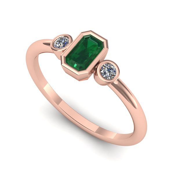 Inel logodna din aur roz cu smarald