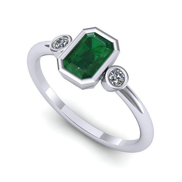 Inel de logodna din aur alb cu smarald